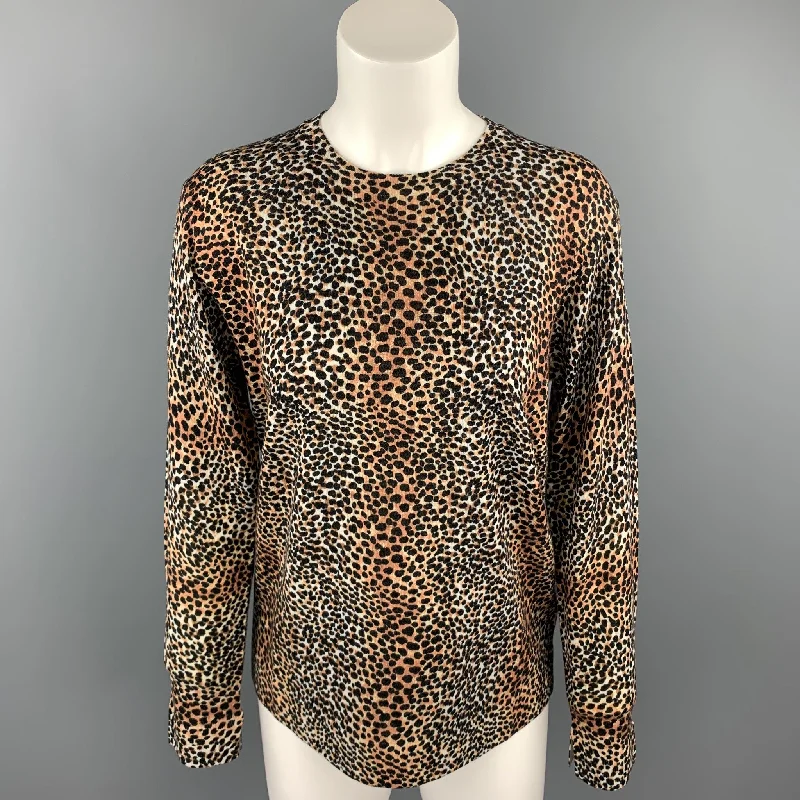 EQUIPMENT Size XS Black & Tan Cheetah Print Wool Pullover Bell Sleeve Stylish