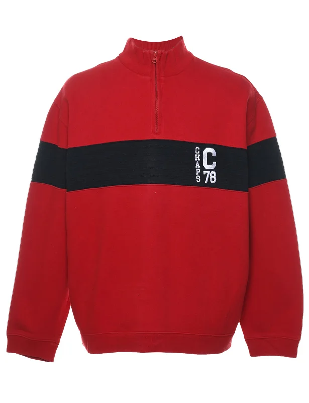 Chaps Quarter-Zip Navy & Red Contrast Sweatshirt - XL Hoodie with Frayed Bohemian Relaxed Chaps Quarter-Zip Navy & Red Contrast Sweatshirt - XL Hoodie with Frayed Bohemian Relaxed
