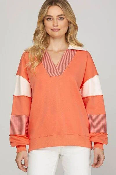 She + Sky Color Block Sleeve Johnny Collar French Terry Sweatshirt Plus Size Hoodie with Reflective Safety Nightwear She + Sky Color Block Sleeve Johnny Collar French Terry Sweatshirt Plus Size Hoodie with Reflective Safety Nightwear