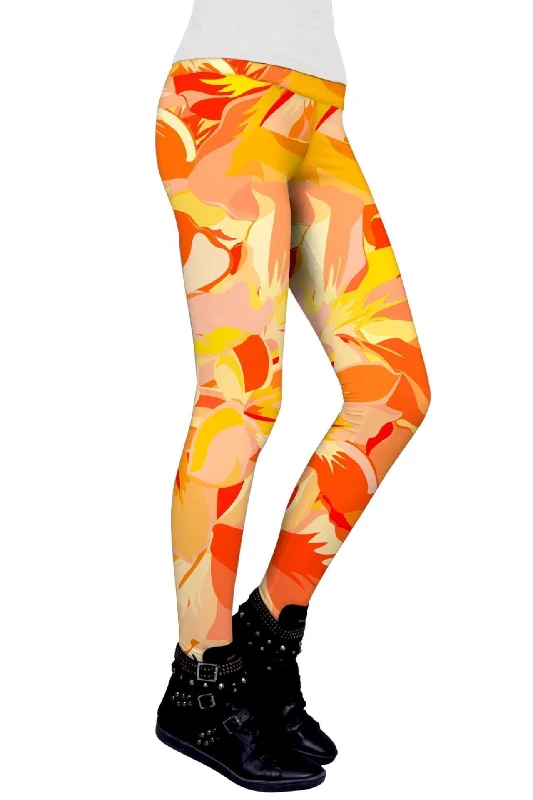 Flaming Hibiscus Lucy Yellow Performance Leggings - Women Stylish Printed Sport Leggings