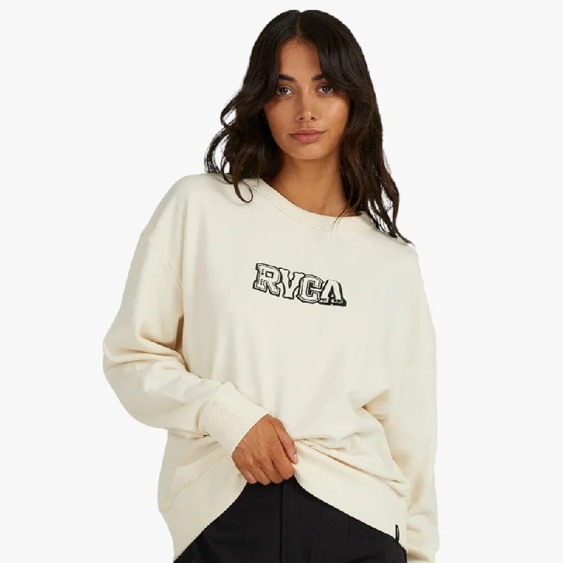 Rvca Womens Patched Curl Pullover Sweater Natural Beige Thin Wool Pullover