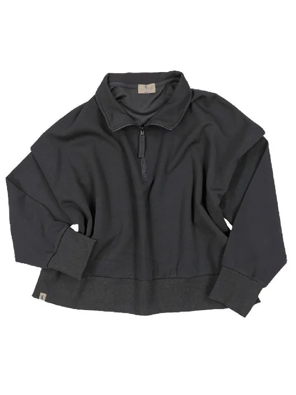 Cropped Quarter Zip Pullover in Black Sheath Sleeve Elegant
