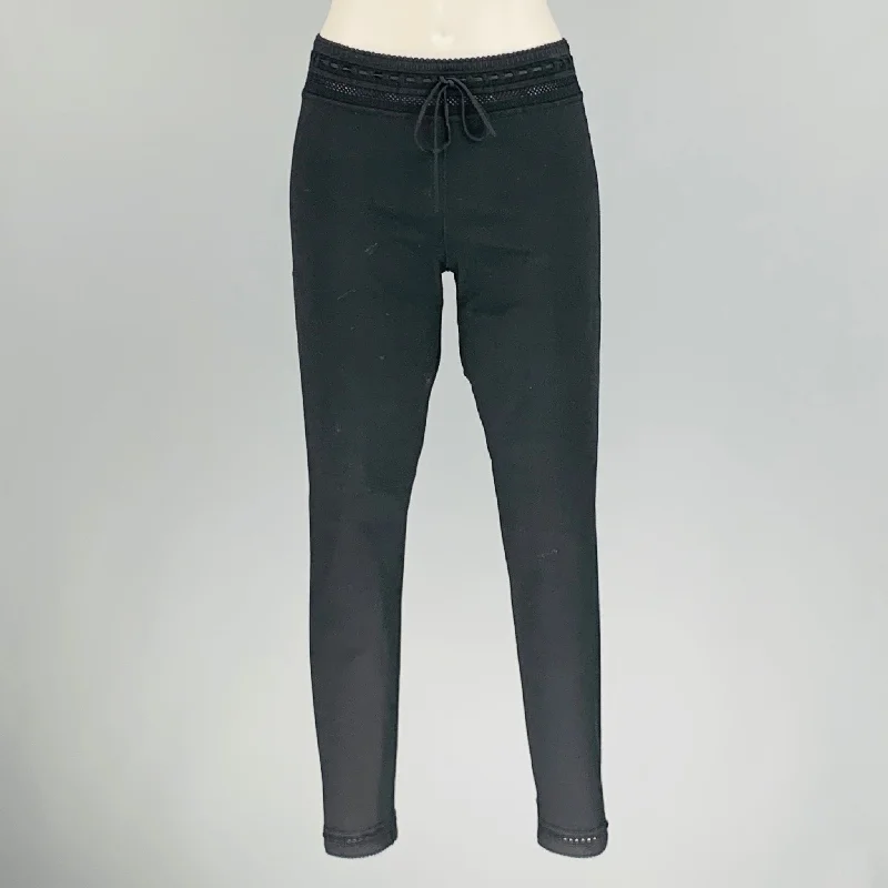 ALAIA Size 6 Black Viscose Blend Drawstring Leggings Elegant Embellished Leggings