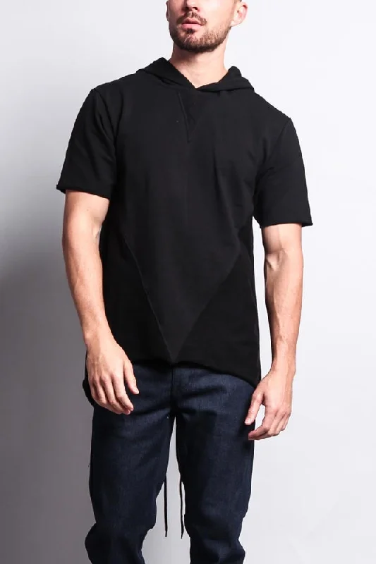 Long Length Short Sleeve Fishtail Pullover Hoodie Ruffle Neck Pullover