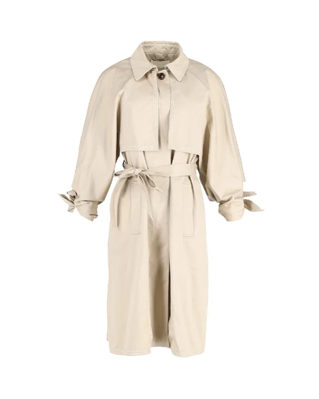 Chloe Belted Trench Coat in Beige Cotton Wool Cashmere Tweed