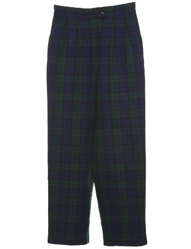 High Waist Tartan Trousers - W26 L28 Trousers sophisticated sleek