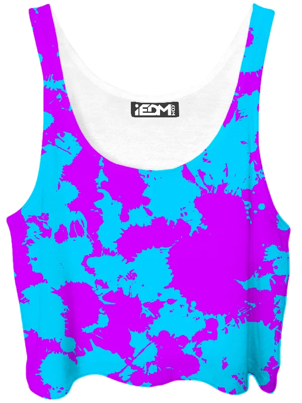 Blue and Purple Paint Splatter Crop Top Lace Blend Ribbed Blend Corduroy Blend