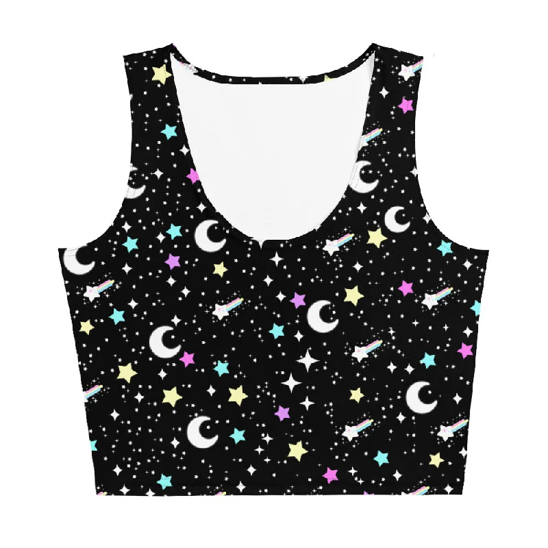 Starry Glitter Black Crop Top Ribbed Crop Top High Neck Heavyweight