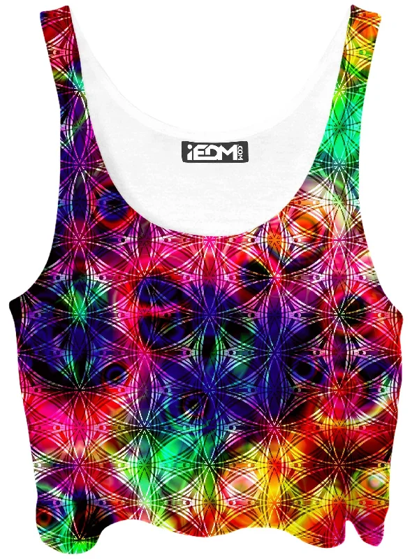 Psychedelic Flow Crop Top Collared Crew Neck Turtle Neck