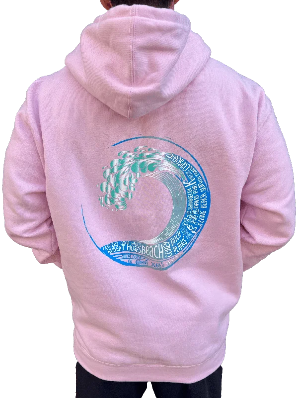 Long Island Strong Beach Wave Hoodie (Bubblegum) Hoodie with Exposed Zipper Edgy Industrial Long Island Strong Beach Wave Hoodie (Bubblegum) Hoodie with Exposed Zipper Edgy Industrial