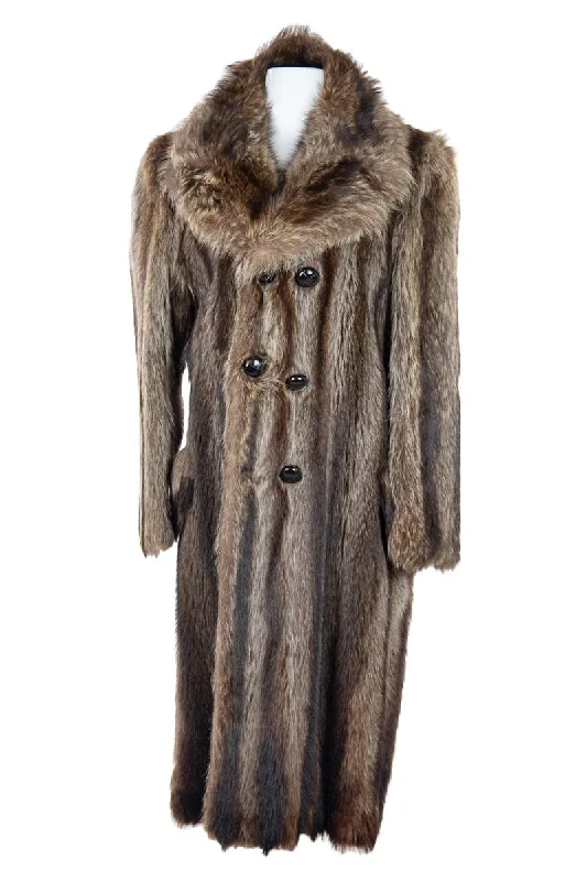 Vintage Fur Coat Trench Raincoat Windbreaker