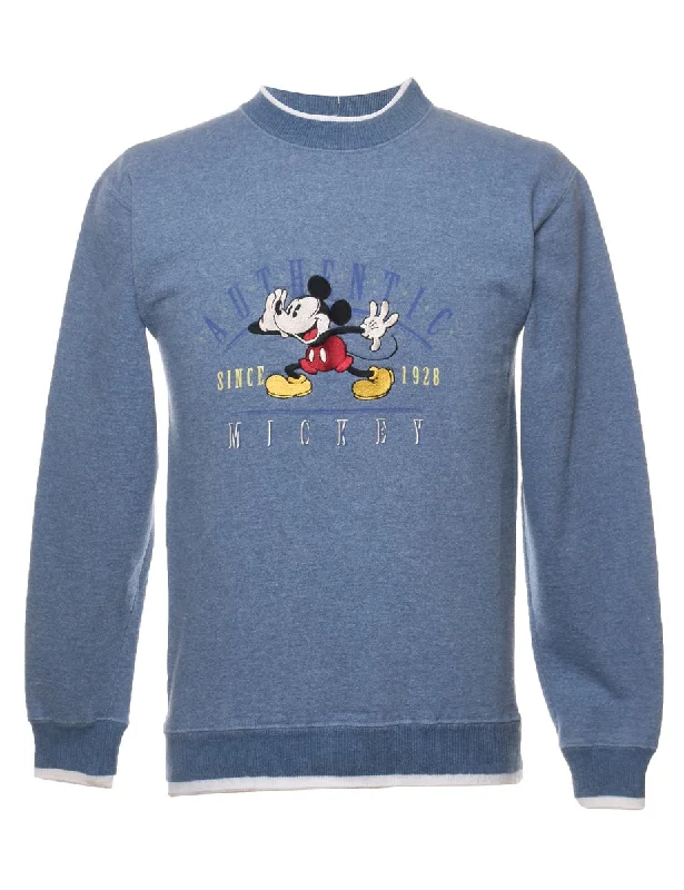 Disney Mickey Mouse Cartoon Sweatshirt - S Hoodie with Frayed Bohemian Relaxed