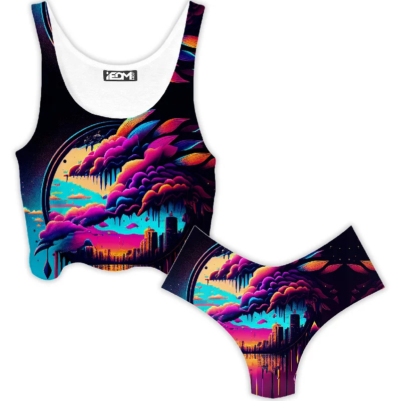 Distant Memory Crop Top and Booty Shorts Combo Collared Crop Top Boat Neck A-Line