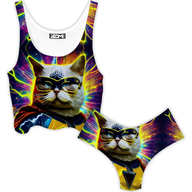 Cat Hero Crop Top and Booty Shorts Combo Anti-Pilling Machine Wash Handmade