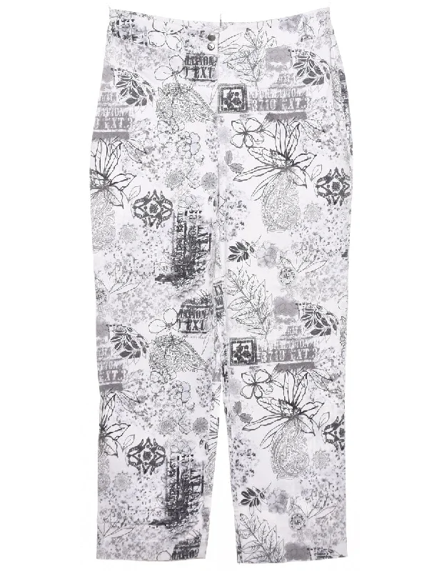 Floral Print Trousers - W32 L29 Trousers Ceremony Elegant