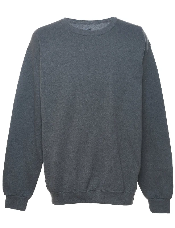 Dark Grey Plain Sweatshirt - L Hoodie with Contrast Stitching Detailed Premium