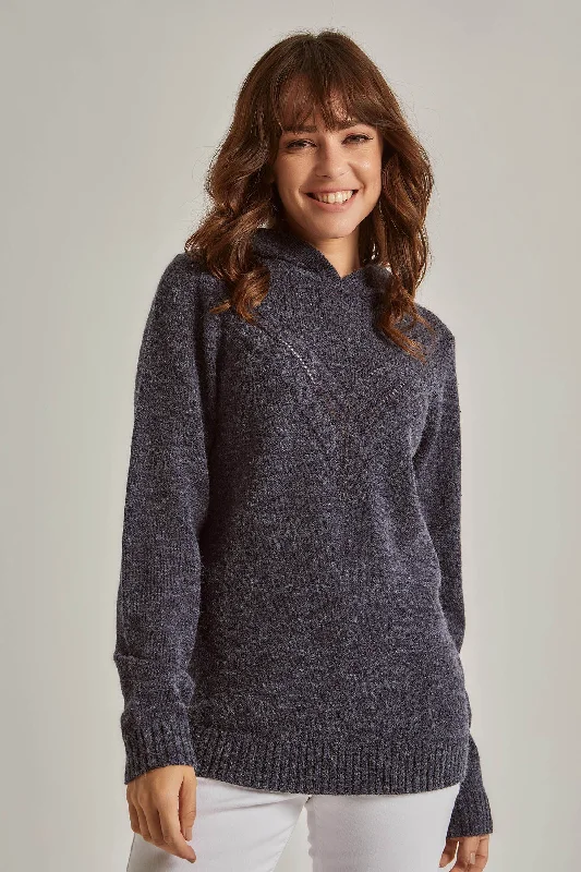 Women Pullover Long Sleeve Pullover With Hood Blue One Shoulder Top
