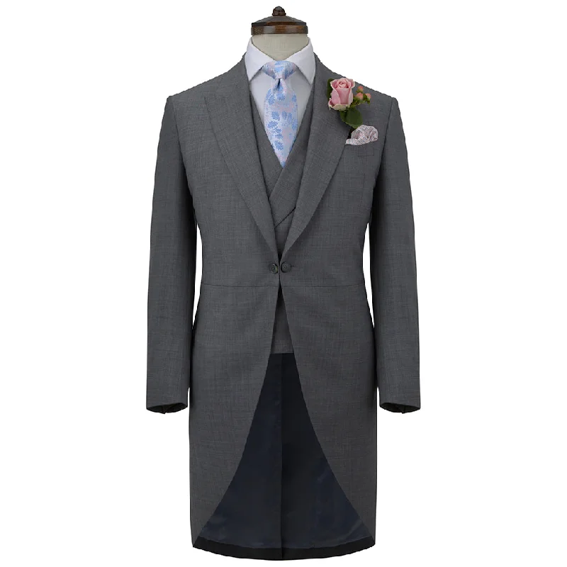 Grey Super 140's Wool Morning Coat Houndstooth Coat Plaid Coat Tartan Coat