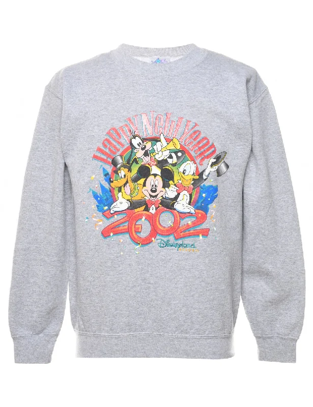 Disney Grey Classic Cartoon Sweatshirt - S Hoodie with Raw Hem Edgy Unfinished