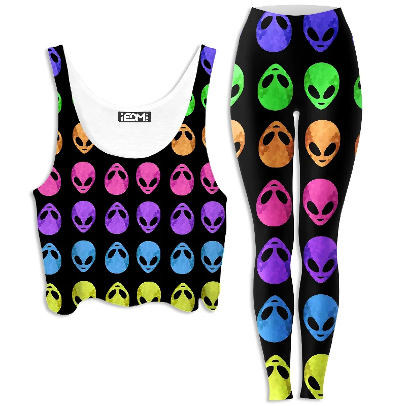 Alien Pattern Crop Top and Leggings Combo Layered Multi-layer Single Layer