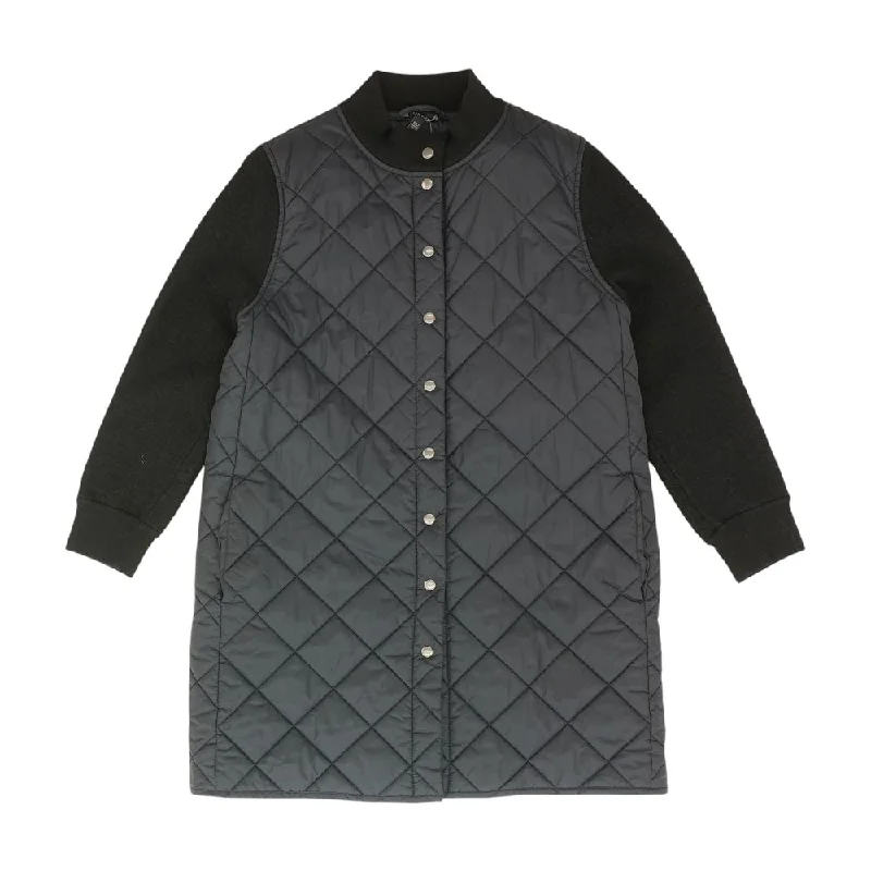 Black Solid Puffer Coat Appliqued Beaded Sequined