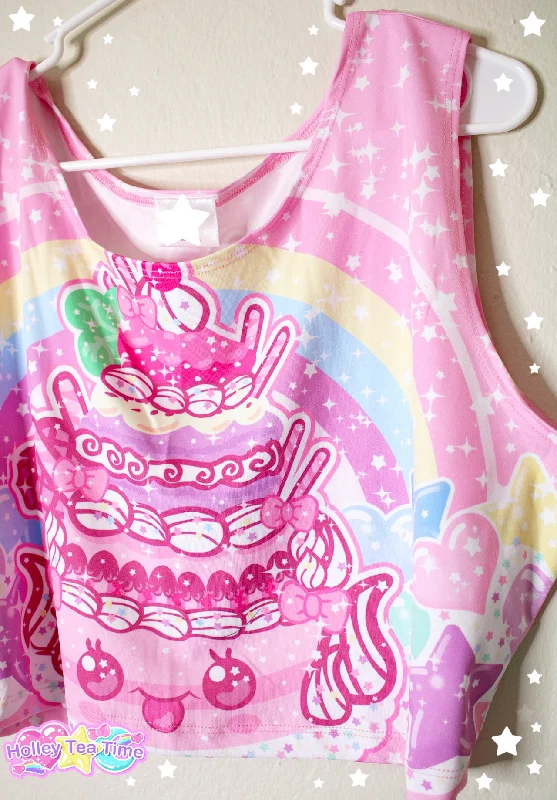 Kawaii Sparkle Cake Crop Top [Made To Order] Lace Blend Ribbed Blend Corduroy Blend