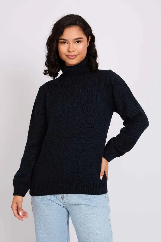 Women Pullover  Neck Regular Fit Navy Over Sleeve Pullover