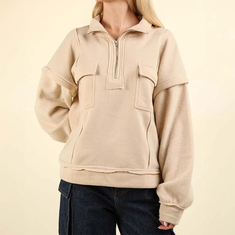 Two Pocket Quarter Zip Pullover Chenille Soft Sweater