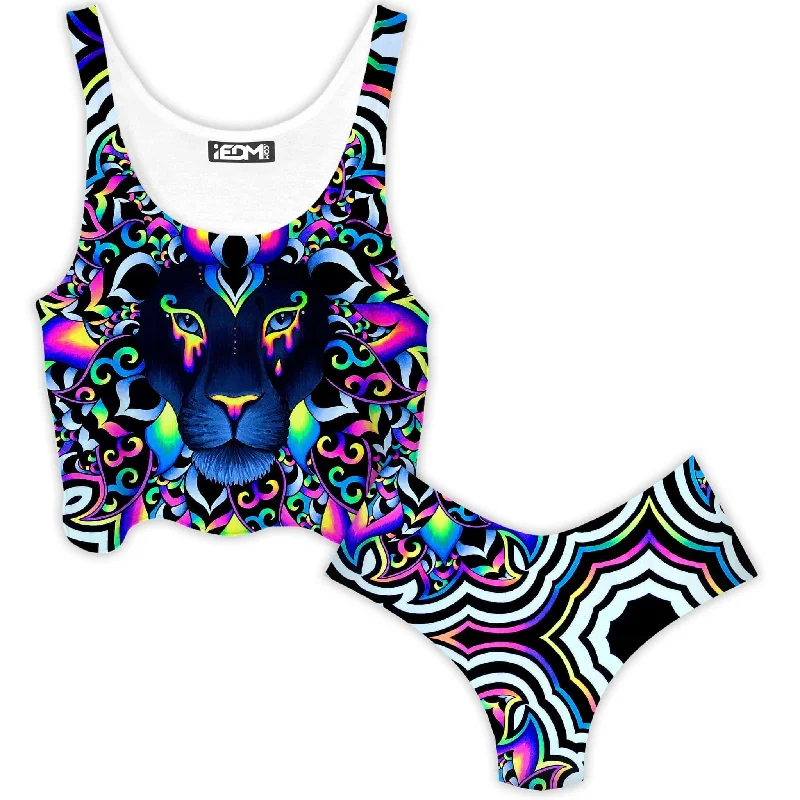 Electric Lion Crop Top and Booty Shorts Combo Solid Color Striped Floral