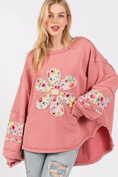 SAGE + FIG Daisy Patch Applique Long Sleeve Sweatshirt Hoodie with Typography Text Message SAGE + FIG Daisy Patch Applique Long Sleeve Sweatshirt Hoodie with Typography Text Message