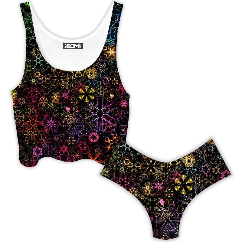 Psy Constellation Crop Top and Booty Shorts Combo Elasticated Padded Insulated