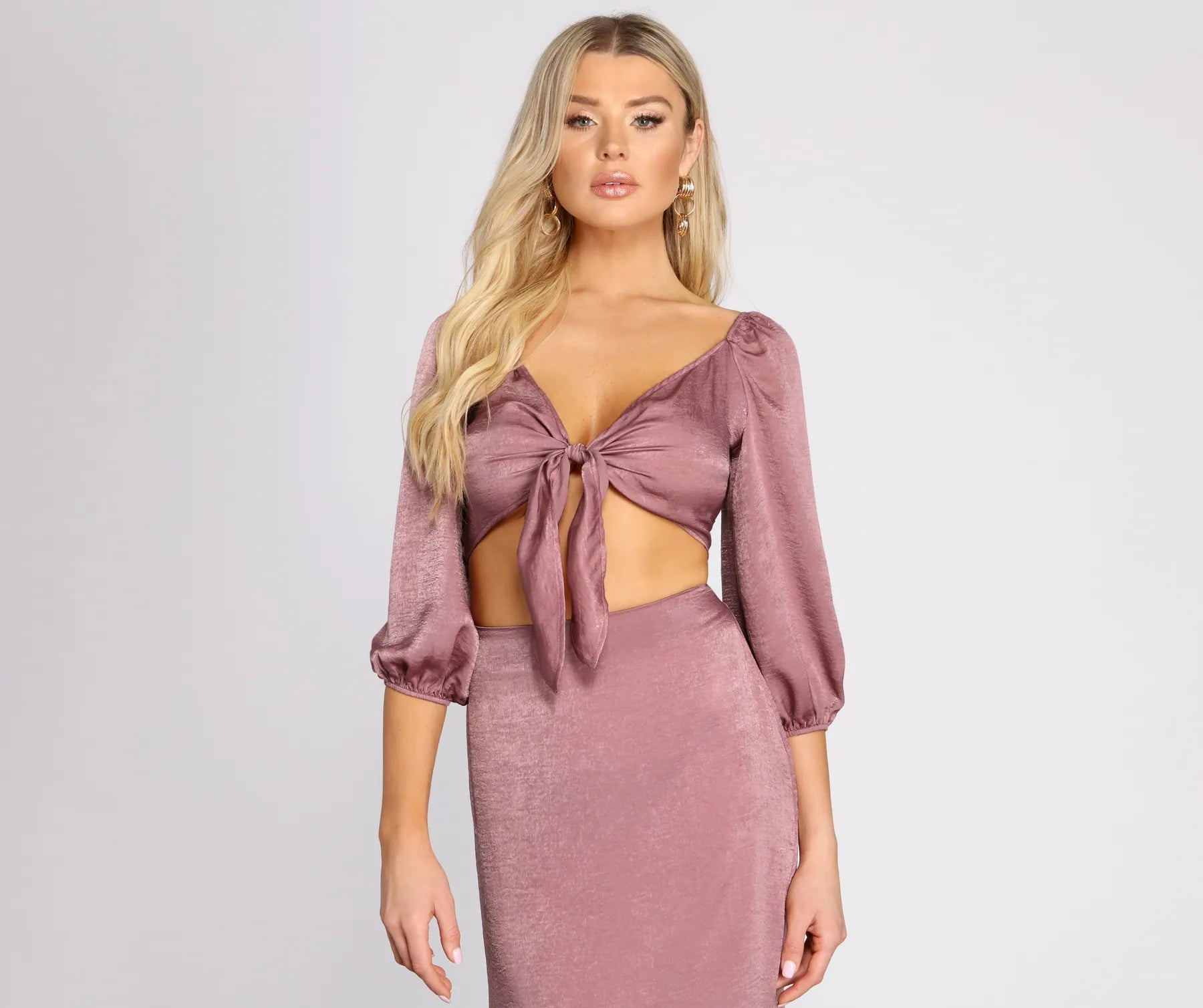 First Impression Tie Front Crop Top Rayon Velvet Corduroy