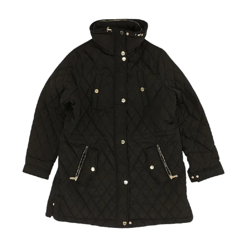 Black Solid Coat Cuffed Rolled Raglan
