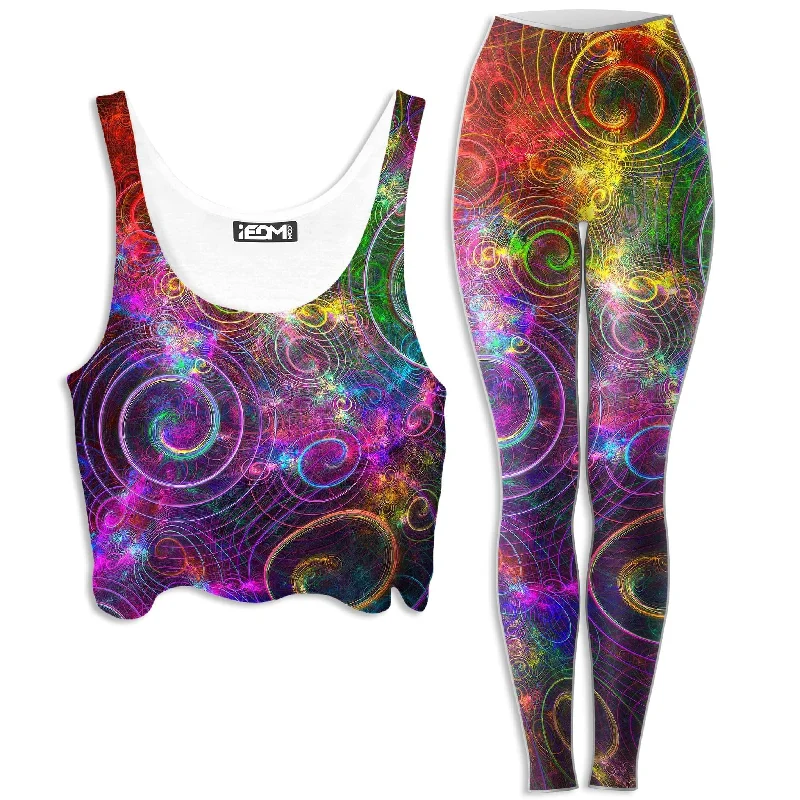 Mental Swirl Crop Top and Leggings Combo Print Jacquard Patchwork