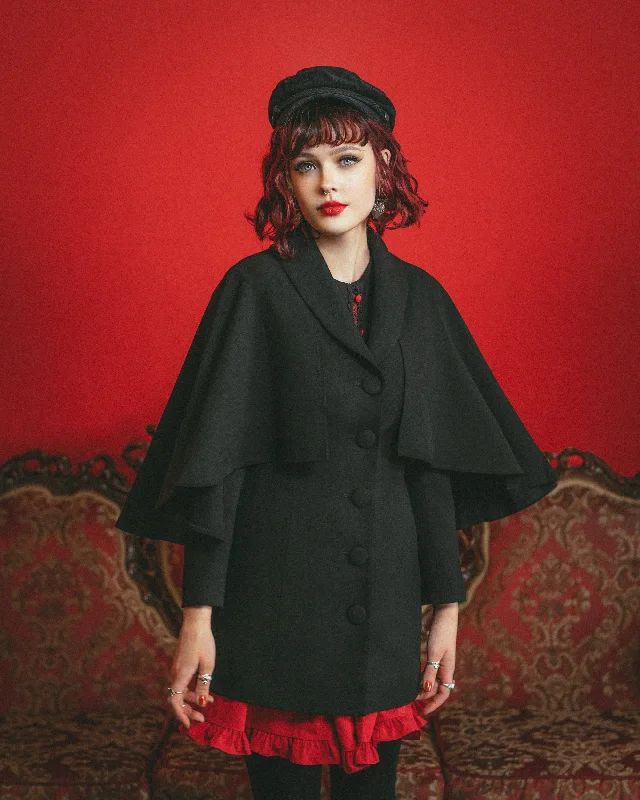 The Nevermore Caped Coat Asymmetrical Collar Hooded Zippered