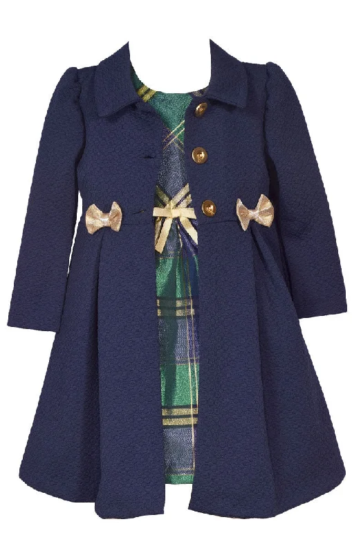 Classic Plaid Dress with Navy Coat Blouse Shirt Tunic