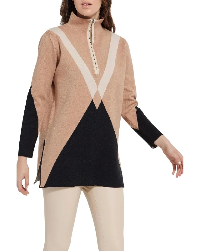 Lysse Paloma Pullover Sweater Placed Argyle Sabrina Neck Pullover