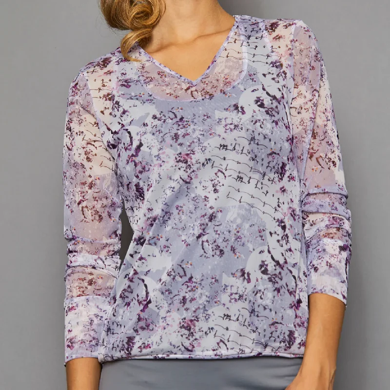 DENISE CRONWALL - SPF 40+ Rhapsody V-neck Pullover - WHITE /PRINT Chunky Knit Pullover