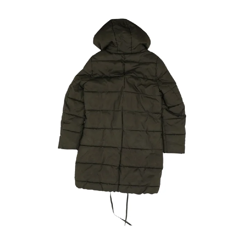 Black Solid Puffer Coat Kimono Robe Cloak