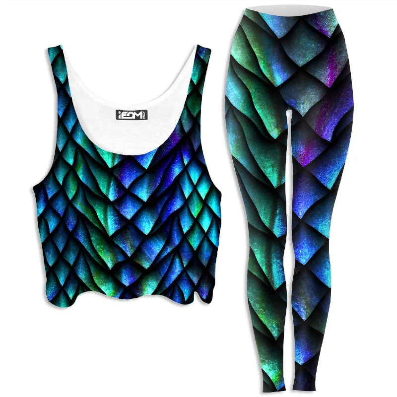 Dosed Dragon Scale Crop Top and Leggings Combo Real Fur Shearling Chenille