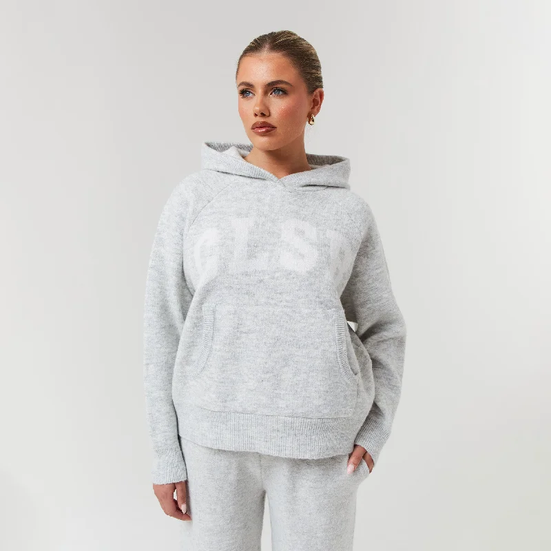 Knit Hoodie | Light Grey Marl Hoodie with Oversized Fit Loose Comfortable