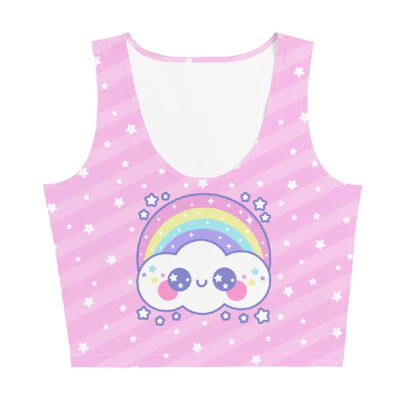 Happy Rainbow Cloud Pink Crop Top Anti-Pilling Machine Wash Handmade