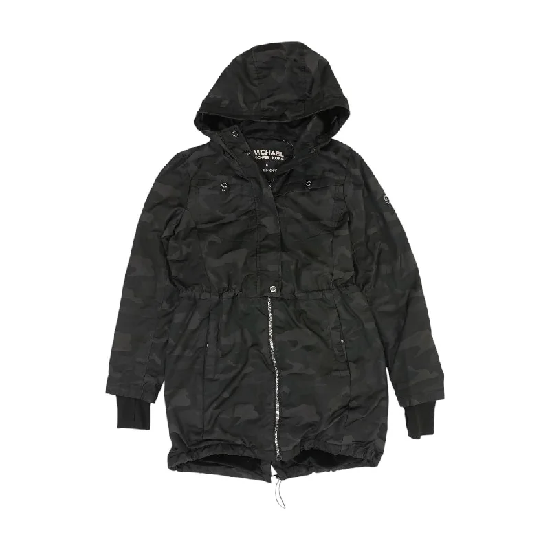 Black Camo Rain Coat Quilted Jacket Anorak Windbreaker