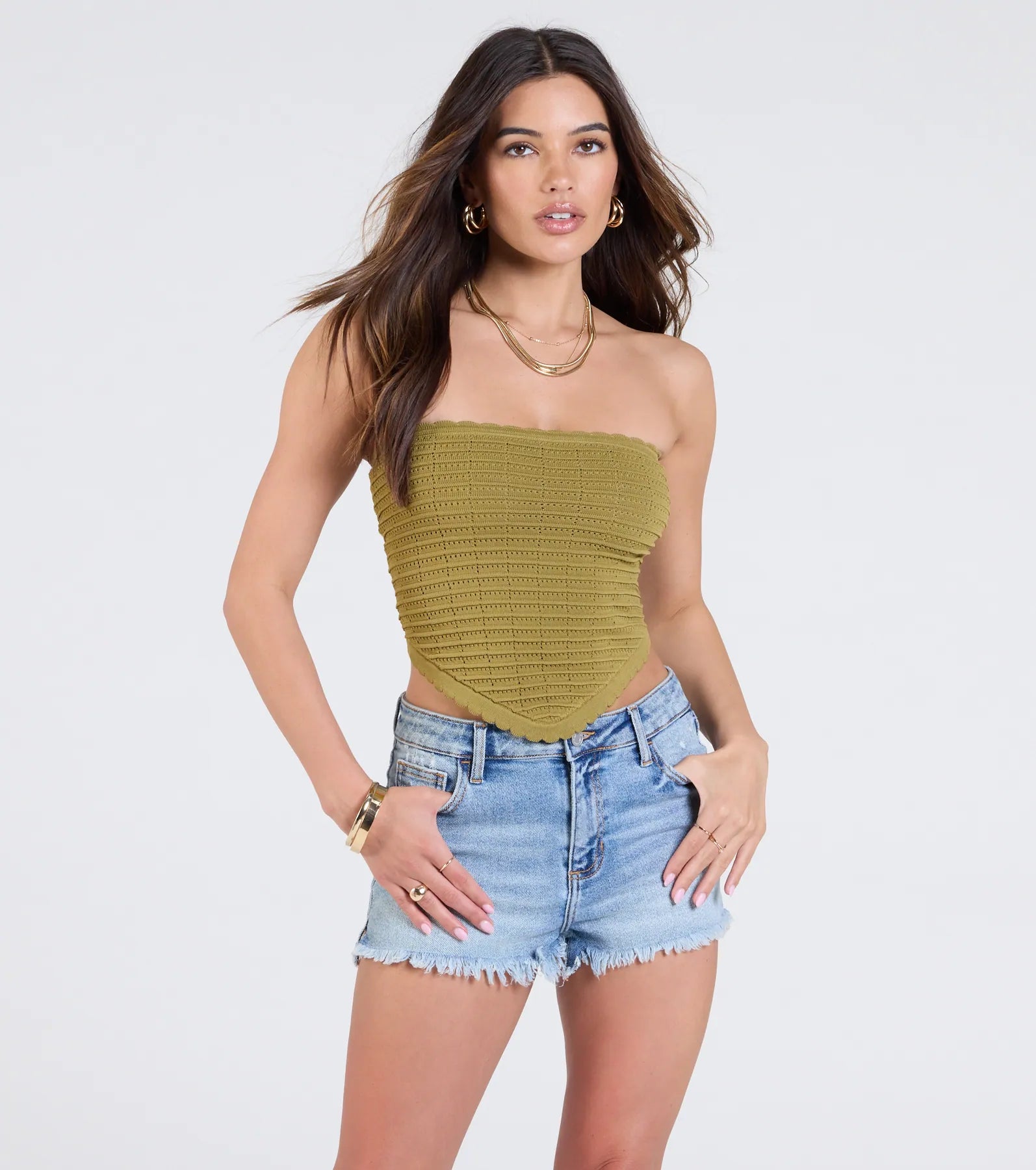 Total Fave Strapless Knit Crop Top Cashmere Blend Cotton Blend Poly Blend