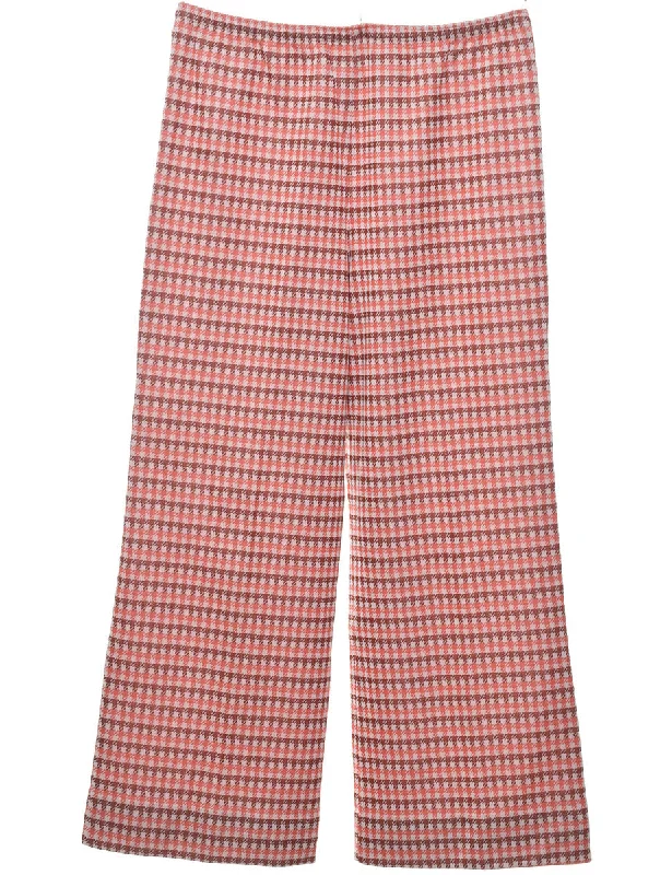 Dogtooth Peach & Maroon 1970s  Trousers - W32 L27 Trousers fashionable trendy