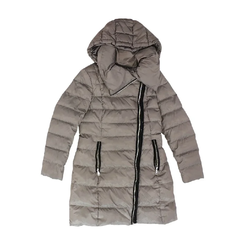 Gray Solid Puffer Coat Suede Faux Fur Shearling