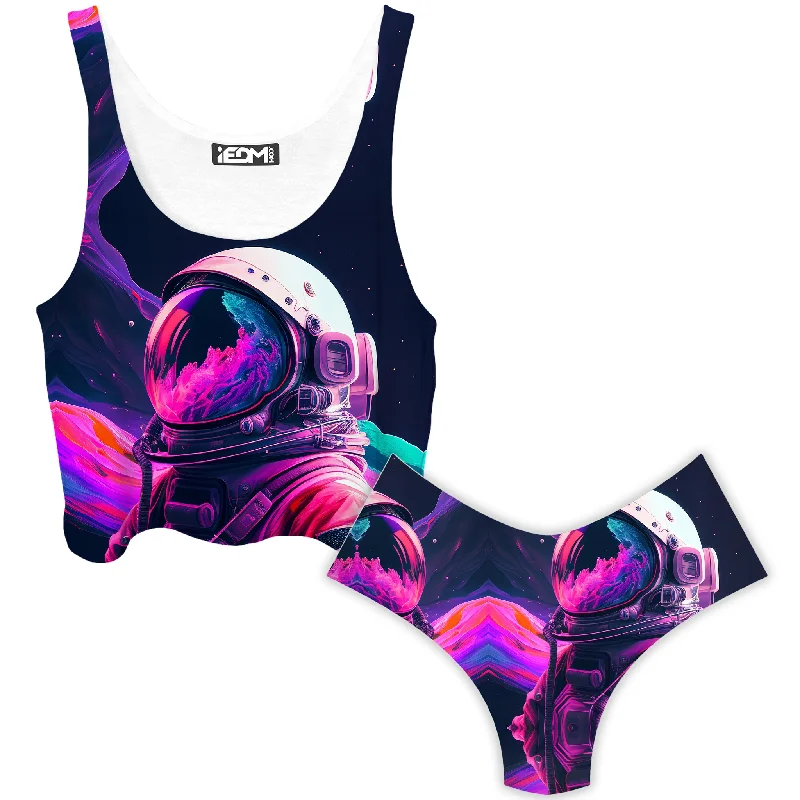 Synthwave Astronaut Crop Top and Booty Shorts Combo Terry Blend Velvet Blend Canvas Blend