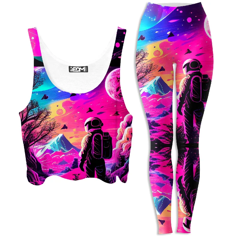 Metasphere Crop Top and Leggings Combo Striped Floral Plaid