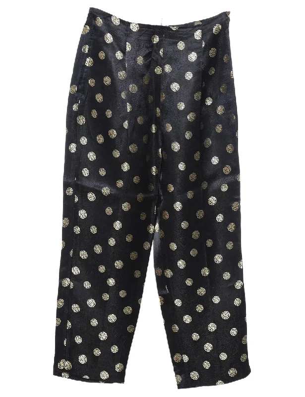 Jacquard Pattern Black Trousers - W28 L27 Trousers fashionable chic