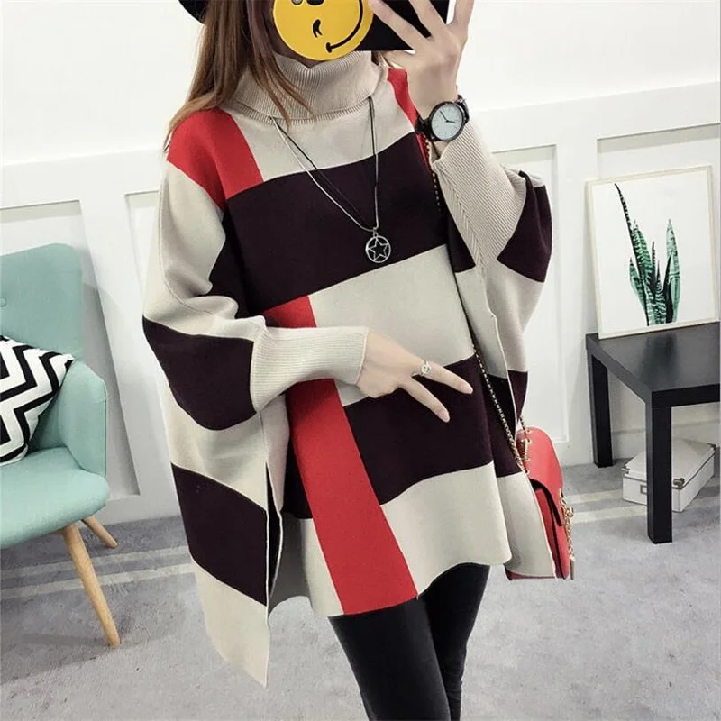 2023 Women Pullover Female Sweater Fashion Autumn Winter  Shawl Warm Casual Loose Knitted Tops Open Neck Pullover